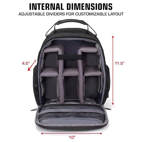USA Gear USA GEAR DSLR Camera Backpack - Weather Resistant, Custom Dividers, Fits Canon, Nikon, Sony & More - View 4 of 10