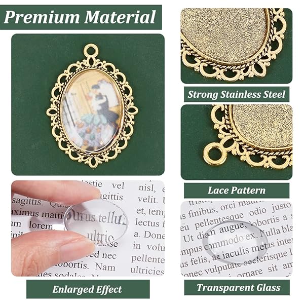 PH PandaHall PH PandaHall 60pcs Pendant Tray Kit with 30 Oval Bezel and 30 Glass Cabochon Dome Tiles for Wedding and Graduation Photo Charms - View 5 of 8
