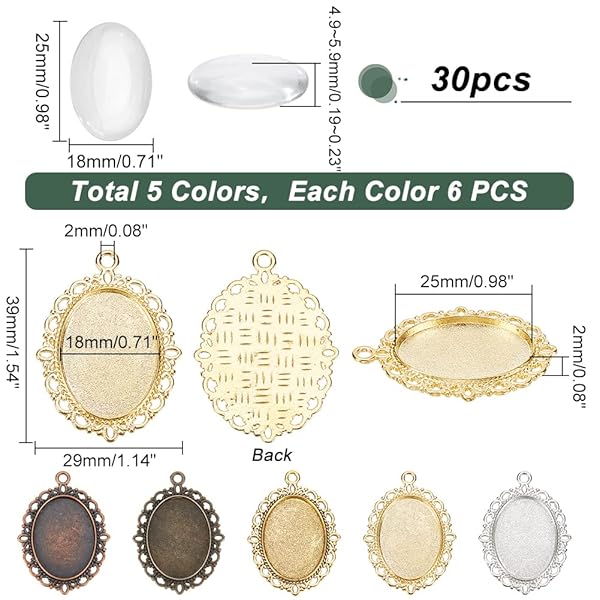 PH PandaHall PH PandaHall 60pcs Pendant Tray Kit with 30 Oval Bezel and 30 Glass Cabochon Dome Tiles for Wedding and Graduation Photo Charms - View 6 of 8