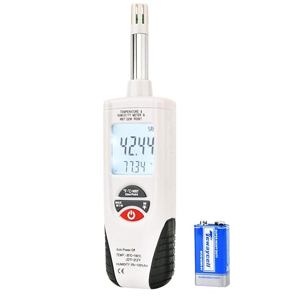 Hti-Xintai Hygro Thermometer Psychrometer Handheld Digital Humidity Temperature Meter with Backlight Large LCD Display Auto Power Off Dual Display Battery Included