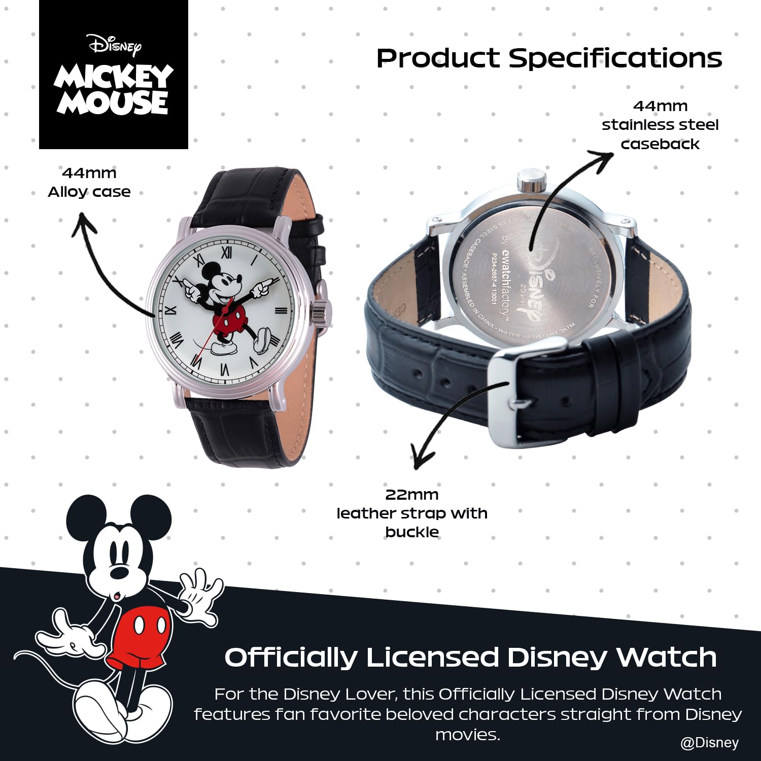 Disney Disney Mickey Mouse Vintage Articulating Hands Analog Quartz Watch for Adults Silver and Black - View 3 of 9