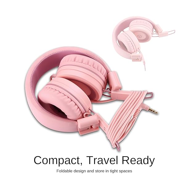 noot products Kids Headphones K11: Foldable Stereo, Tangle-Free, 5ft Cord - Perfect for iPad, School, Travel & More - Soft Pink - View 6 of 8