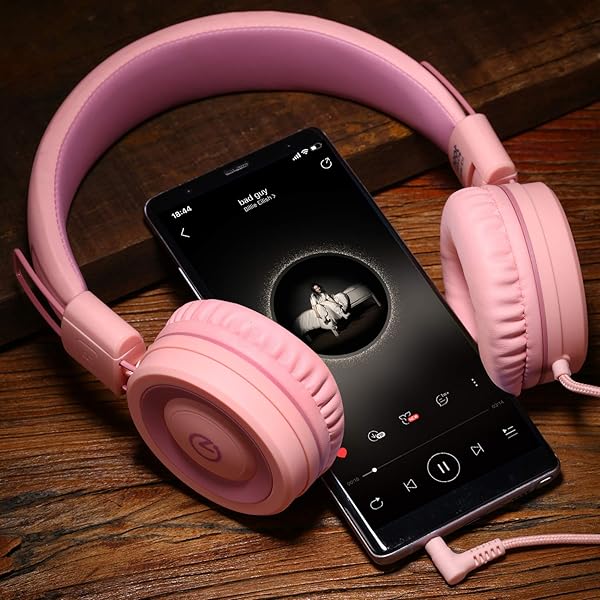 noot products Kids Headphones K11: Foldable Stereo, Tangle-Free, 5ft Cord - Perfect for iPad, School, Travel & More - Soft Pink - View 8 of 8