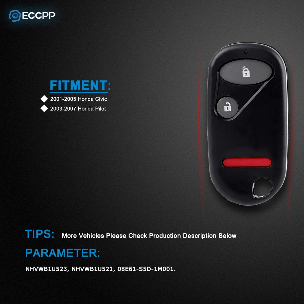 ECCPP NHVWB1U523 Key Fob Replacement for Honda Civic and Pilot Pack of 2 Keyless Entry Remote - View 2 of 6