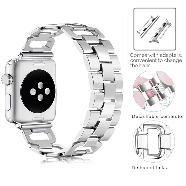 OULUCCI OULUCCI Stainless Steel Apple Watch Band for 38mm-49mm - Stylish D-Shape Sport Strap for Women, Compatible with Series 1-10 - View 3 of 8