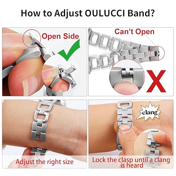 OULUCCI OULUCCI Stainless Steel Apple Watch Band for 38mm-49mm - Stylish D-Shape Sport Strap for Women, Compatible with Series 1-10 - View 4 of 8