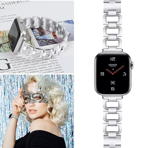 OULUCCI OULUCCI Stainless Steel Apple Watch Band for 38mm-49mm - Stylish D-Shape Sport Strap for Women, Compatible with Series 1-10 - View 6 of 8