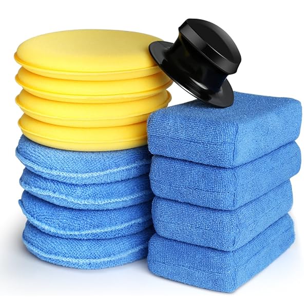 ELECTOP ELECTOP 13 Pcs Car Wax Applicator Pads Kit Microfiber and Foam Waxing Pads with Grip Handle for Easy Car Detailing