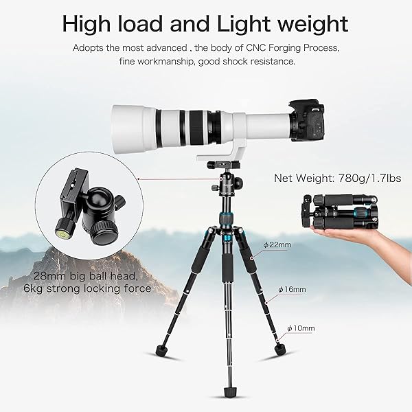 koolehaoda Koolehaoda Portable Mini Tripod Aluminum Alloy Tabletop Tripod Height 20 inch / 51cm with 360 Degree Ball Head and Bag for DSLR Camera, Video Camcorder.Load up to 11lbs / 5kg - (Blue) - View 4 of 9