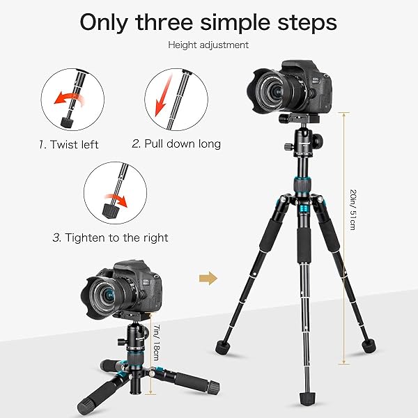 koolehaoda Koolehaoda Portable Mini Tripod Aluminum Alloy Tabletop Tripod Height 20 inch / 51cm with 360 Degree Ball Head and Bag for DSLR Camera, Video Camcorder.Load up to 11lbs / 5kg - (Blue) - View 6 of 9