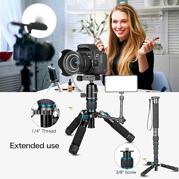 koolehaoda Koolehaoda Portable Mini Tripod Aluminum Alloy Tabletop Tripod Height 20 inch / 51cm with 360 Degree Ball Head and Bag for DSLR Camera, Video Camcorder.Load up to 11lbs / 5kg - (Blue) - View 8 of 9
