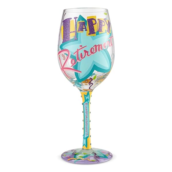 Enesco Enesco Lolita Happy Retirement Blown Wine Glass - 15 oz Multicolor Gift for Retirees