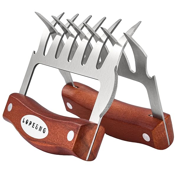 LOPE & NG LOPE NG Meat Handler Shredder Claws Set of 2 for BBQ Pulled Pork Shredding and Carving Food with Wood and Stainless Steel Design