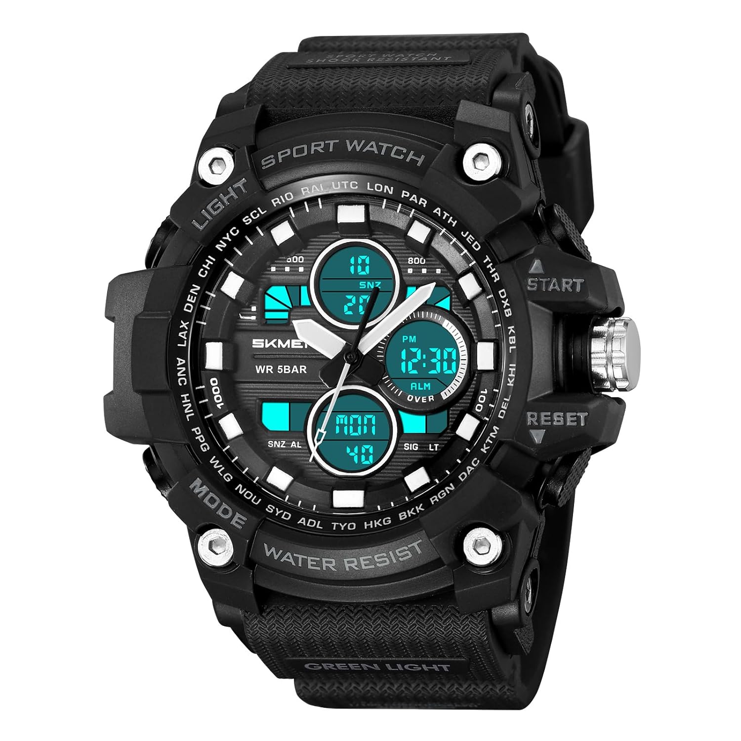 CARLIEN Military Men's Sports Analog Quartz Watch Dual Display Alarm Digital LED Backlight Green - View 2 of 9