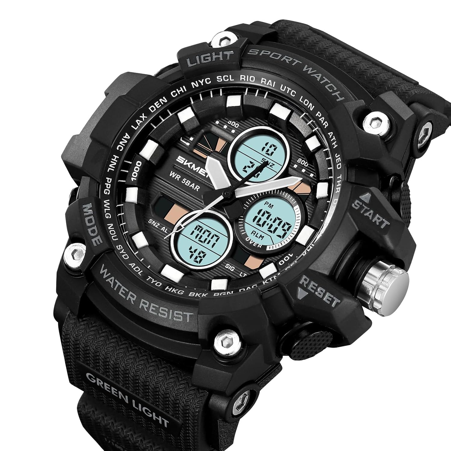 CARLIEN Military Men's Sports Analog Quartz Watch Dual Display Alarm Digital LED Backlight Green - View 3 of 9