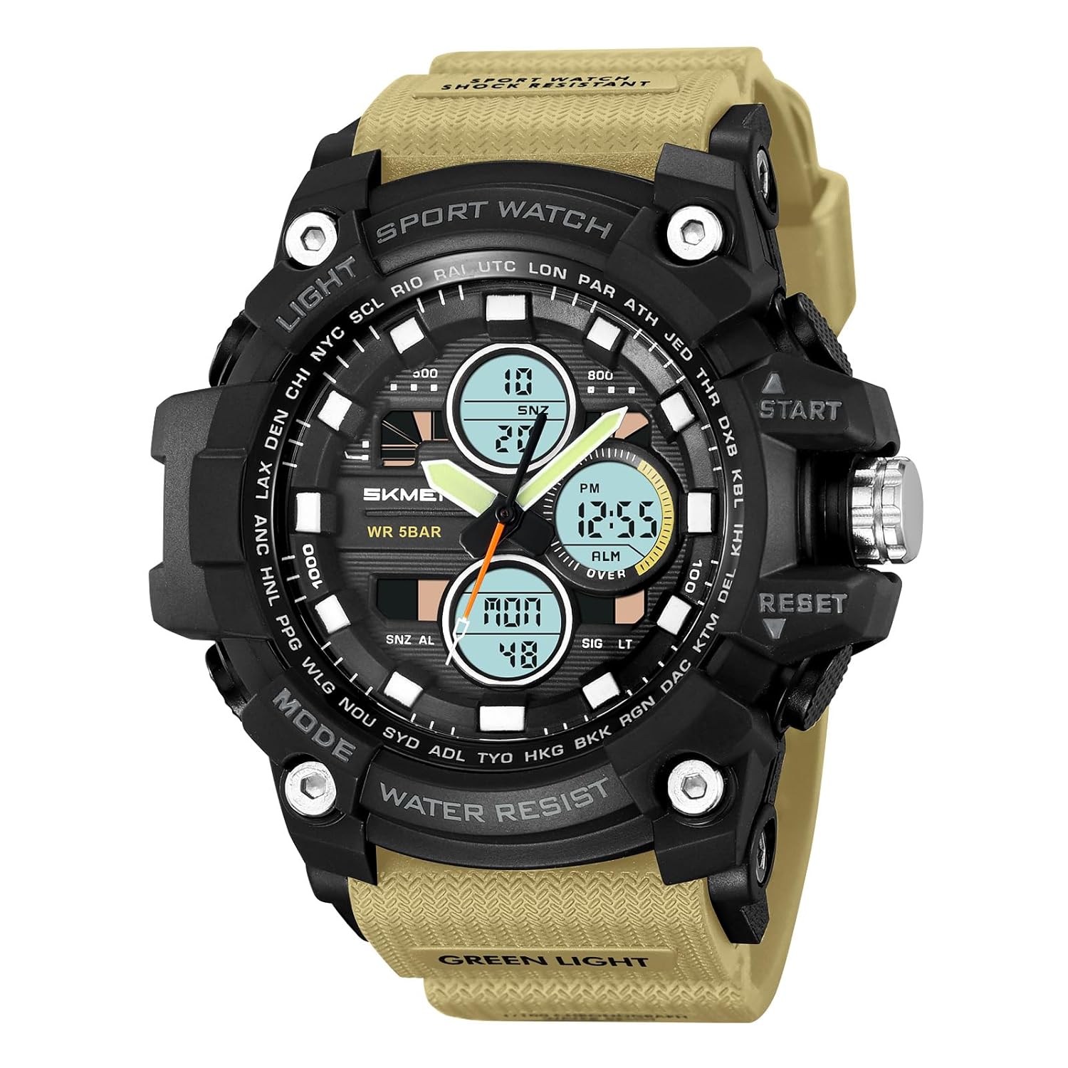 CARLIEN Military Men's Sports Analog Quartz Watch Dual Display Alarm Digital LED Backlight Green - View 9 of 9