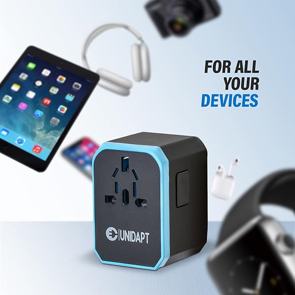 Unidapt International USB Travel Power Adapter UNIDAPT Universal Wall Charger with 4 USB Ports and Type C Smart Charging for Global Use Blue - View 5 of 7