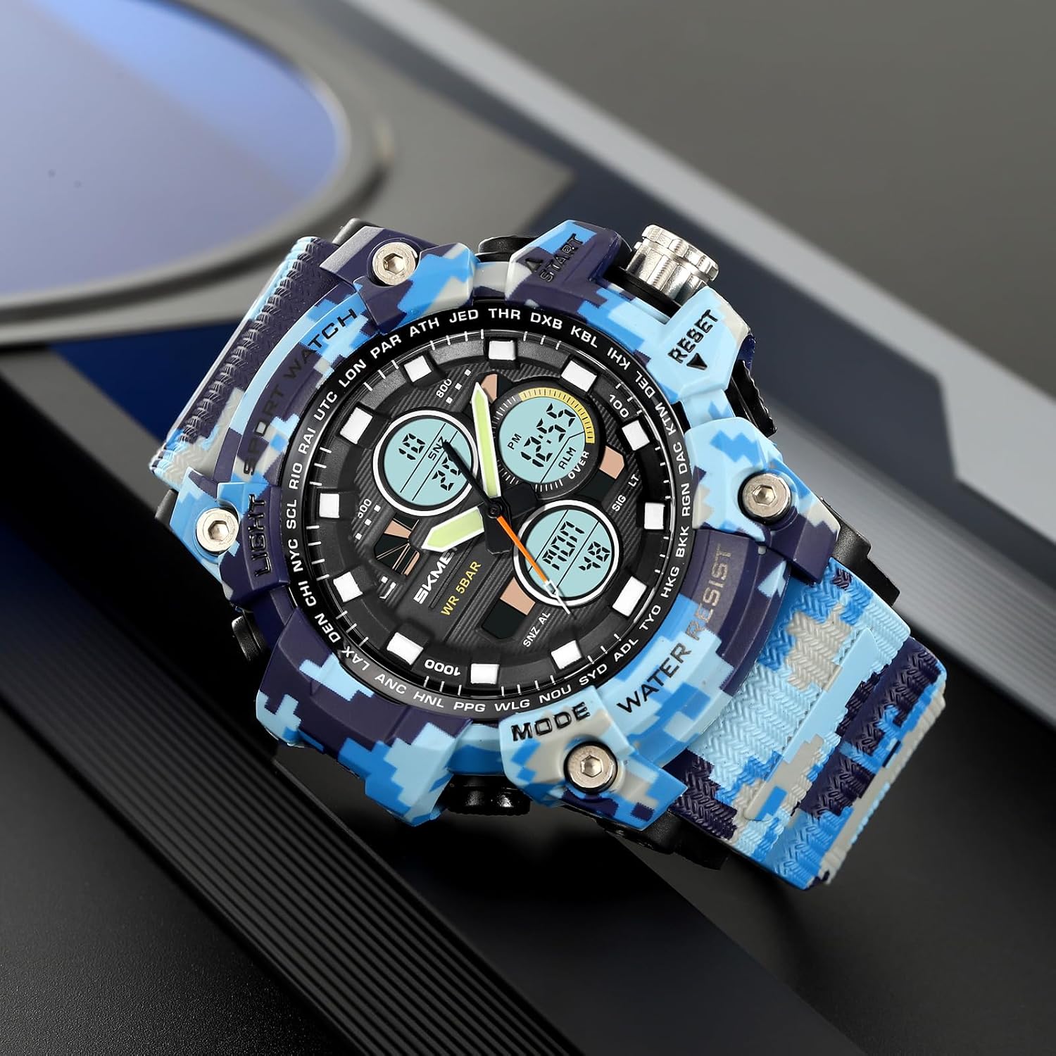 CARLIEN Military Men's Sports Analog Quartz Watch Dual Display Alarm Digital LED Backlight Black - View 4 of 9