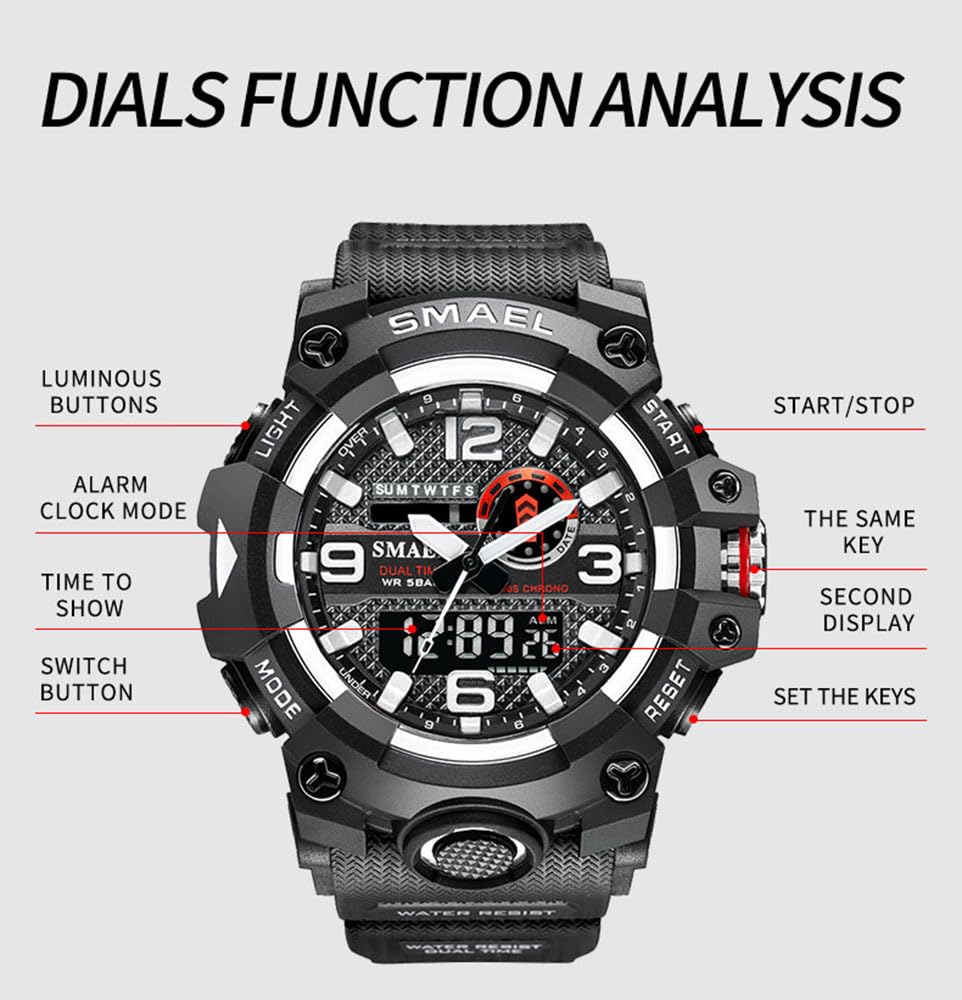 CARLIEN Military Men's Sports Analog Quartz Watch Dual Display Alarm Digital LED Backlight Black - View 9 of 9