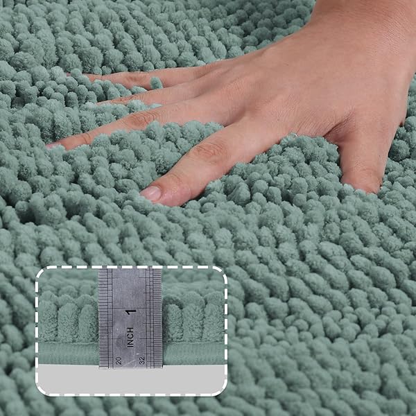 Turquoize Turquoize Extra Long Blue Chenille Bath Rug Non Slip Shaggy Shower Mat Soft Cozy Super Absorbent Washable 47 x 17 inches Duckeggshell Blue - View 2 of 7