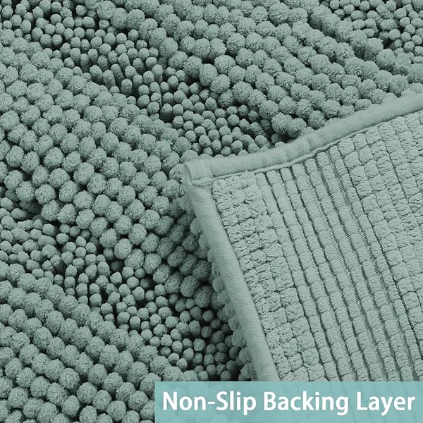 Turquoize Turquoize Extra Long Blue Chenille Bath Rug Non Slip Shaggy Shower Mat Soft Cozy Super Absorbent Washable 47 x 17 inches Duckeggshell Blue - View 3 of 7