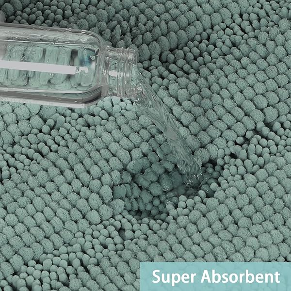 Turquoize Turquoize Extra Long Blue Chenille Bath Rug Non Slip Shaggy Shower Mat Soft Cozy Super Absorbent Washable 47 x 17 inches Duckeggshell Blue - View 4 of 7