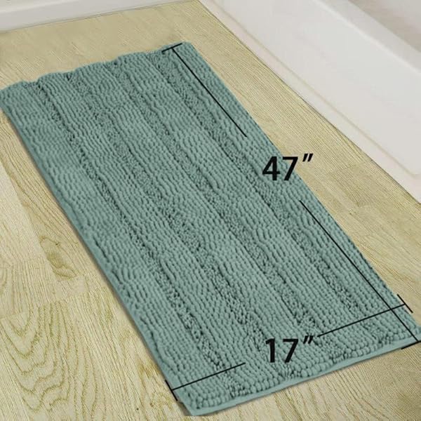 Turquoize Turquoize Extra Long Blue Chenille Bath Rug Non Slip Shaggy Shower Mat Soft Cozy Super Absorbent Washable 47 x 17 inches Duckeggshell Blue - View 5 of 7