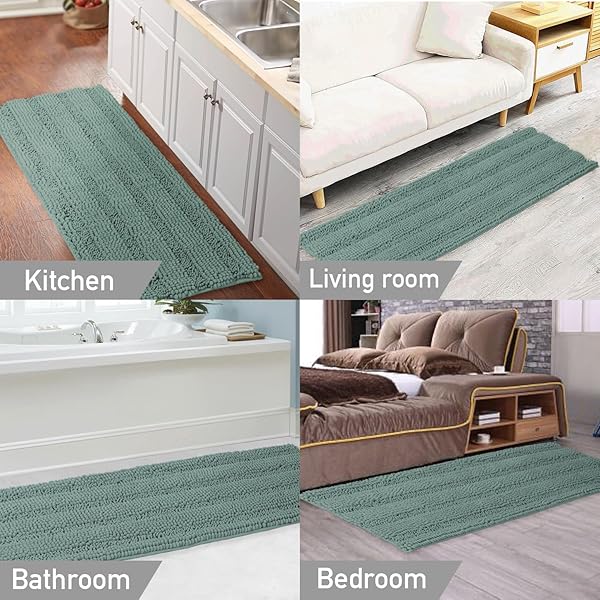 Turquoize Turquoize Extra Long Blue Chenille Bath Rug Non Slip Shaggy Shower Mat Soft Cozy Super Absorbent Washable 47 x 17 inches Duckeggshell Blue - View 6 of 7