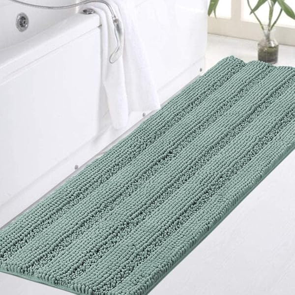 Turquoize Turquoize Extra Long Blue Chenille Bath Rug Non Slip Shaggy Shower Mat Soft Cozy Super Absorbent Washable 47 x 17 inches Duckeggshell Blue