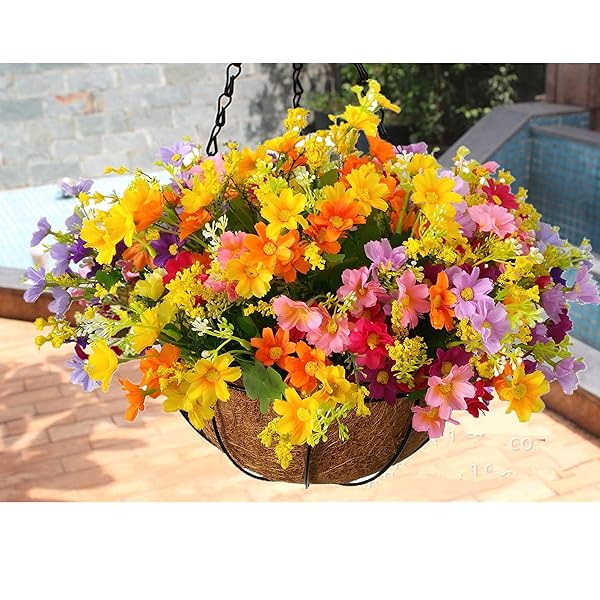 Mynse Mynse Daisy Flower Artificial Hanging Plant for Home Balcony Indoor Outdoor Decor Small Silk Flower Basket with Chain - View 3 of 6