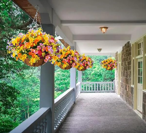 Mynse Mynse Daisy Flower Artificial Hanging Plant for Home Balcony Indoor Outdoor Decor Small Silk Flower Basket with Chain - View 4 of 6