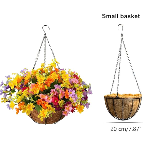 Mynse Mynse Daisy Flower Artificial Hanging Plant for Home Balcony Indoor Outdoor Decor Small Silk Flower Basket with Chain - View 5 of 6