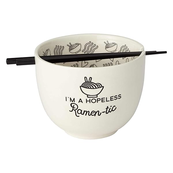 Enesco Enesco Hopeless Ramen-Tic Soup Bowl & Chopsticks Set - 5 Inch White Ceramic | Perfect Gift for Ramen Lovers