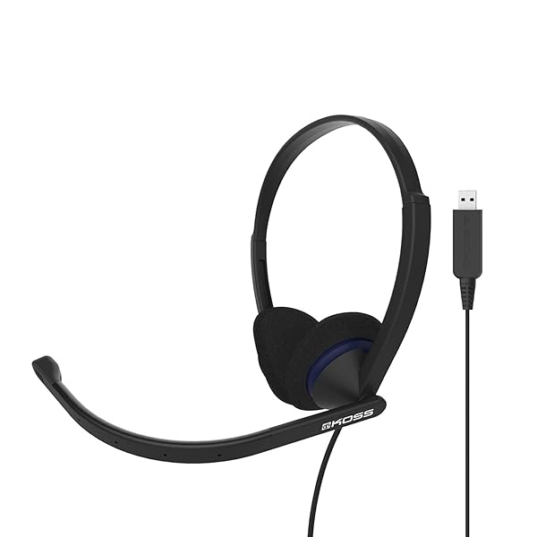 Buy Koss CS200 USB Double-Sided On-Ear Headset - Noise-Cancelling Mic, Flexible Arm, Wired, Black