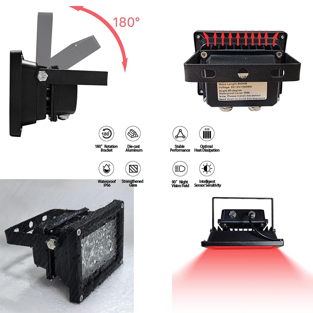 JCHENG SECURITY JC IR Illuminator 8 Led Infrared Light Wide Angle with Power Adapter for Security Camera System and VRS - View 2 of 8