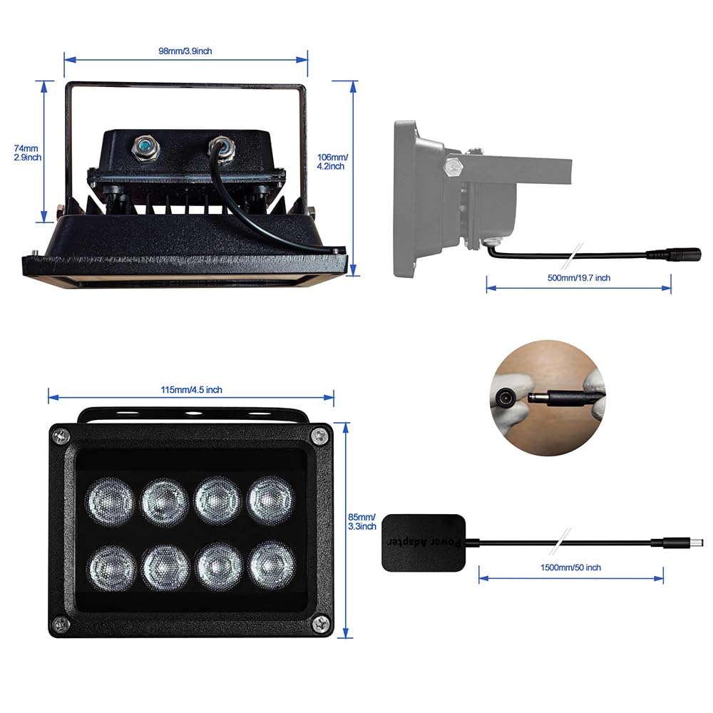 JCHENG SECURITY JC IR Illuminator 8 Led Infrared Light Wide Angle with Power Adapter for Security Camera System and VRS - View 5 of 8