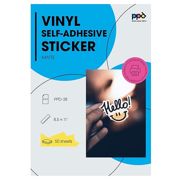 PPD PPD 50 Sheets Matte Self Adhesive Vinyl Sticker Paper 8.5x11 Premium Quality Instant Dry Scratch Resistant Full Sheet