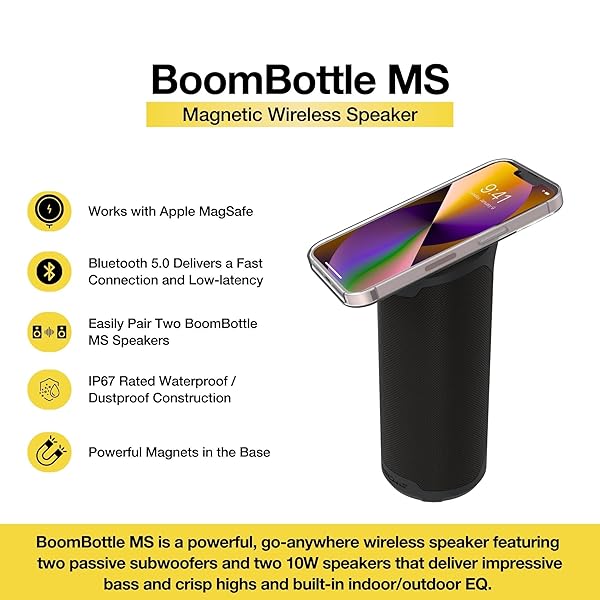 Scosche Scosche BTMSMSC1 BoomBottle: Waterproof Magnetic Bluetooth Speaker for Bikes, Golf Carts & More - View 3 of 9