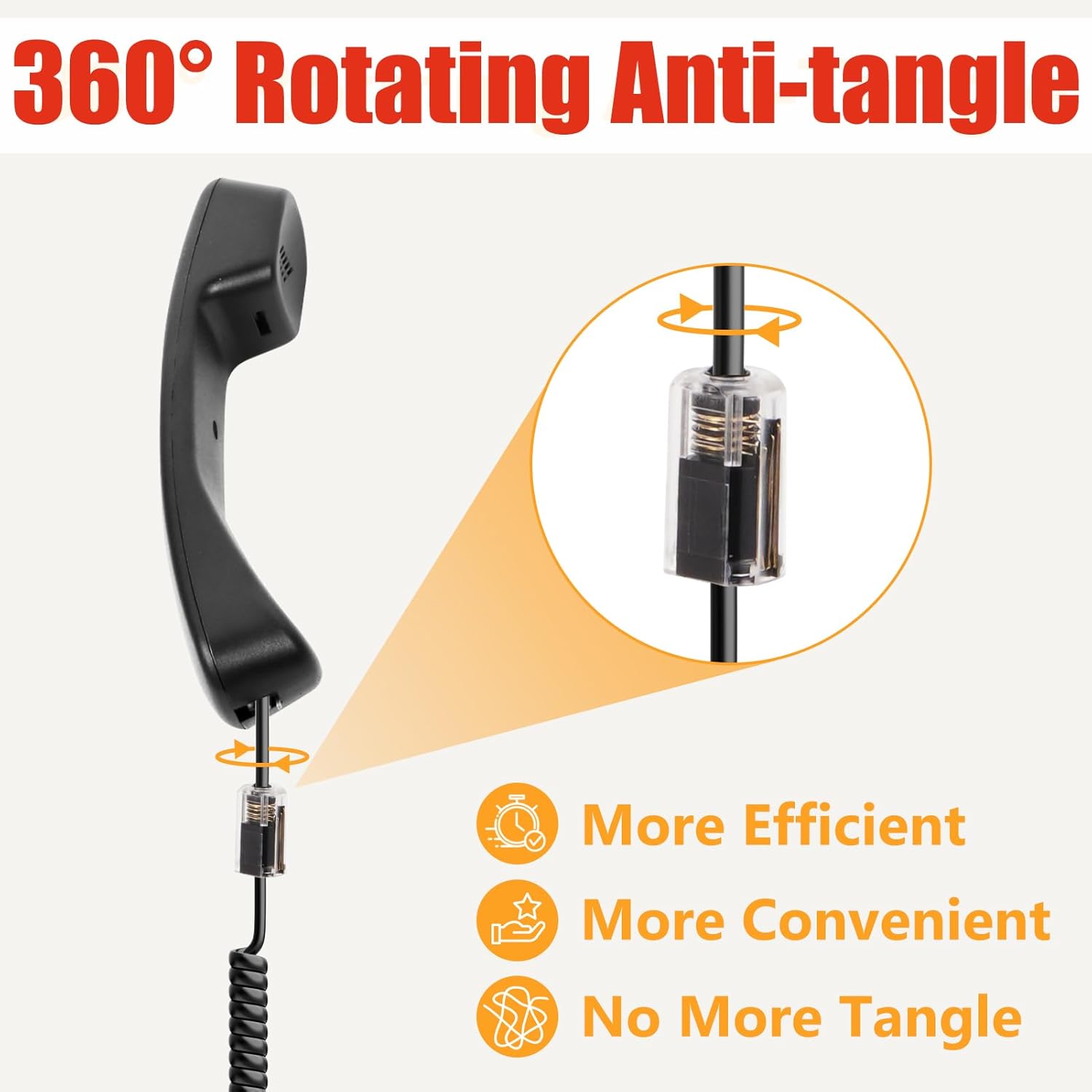 Uvital Uvital Telephone Handset Cord Detanglers 2 Pack 10Ft Uncoiled and 360 Degree Rotating Swivel Cord Black - View 4 of 7