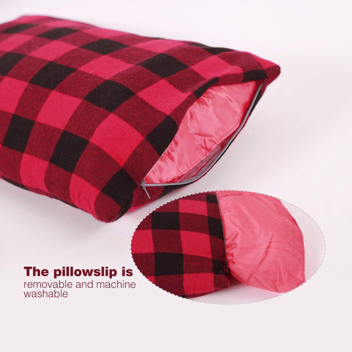 REDCAMP REDCAMP Lightweight Compressible Small Camping Pillow Flannel Travel Pillow with Removable Cover Red and Black Plaid 1PC - View 3 of 7