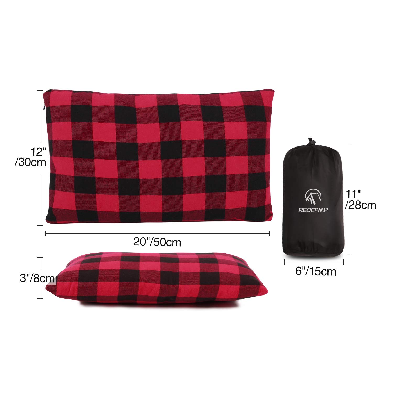 REDCAMP REDCAMP Lightweight Compressible Small Camping Pillow Flannel Travel Pillow with Removable Cover Red and Black Plaid 1PC - View 4 of 7