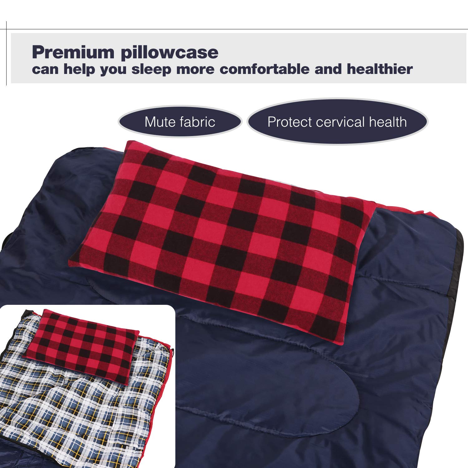 REDCAMP REDCAMP Lightweight Compressible Small Camping Pillow Flannel Travel Pillow with Removable Cover Red and Black Plaid 1PC - View 5 of 7