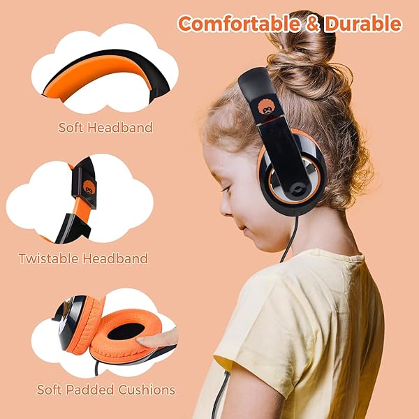rockpapa Rockpapa Comfort+ Kids Headphones with Microphone - Over-Ear Wired for School & Tablets - Black & Orange - View 3 of 7
