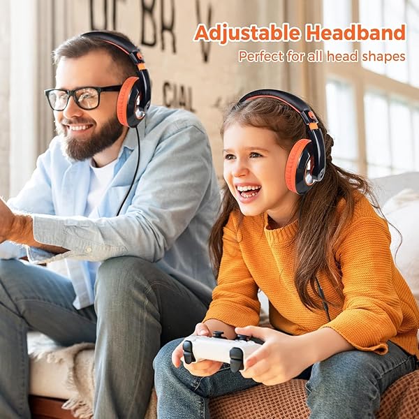 rockpapa Rockpapa Comfort+ Kids Headphones with Microphone - Over-Ear Wired for School & Tablets - Black & Orange - View 6 of 7