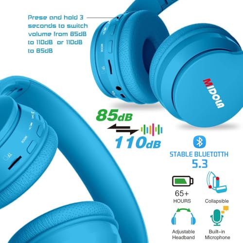 MIDOLA Midola Kids Bluetooth Headphones: 60H Playtime, Volume Limit, Foldable Design - Perfect for Travel & School - View 5 of 8