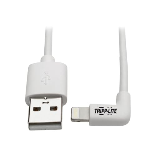 Tripp Lite 6' Right-Angle Lightning to USB Cable for iPhone/iPad - MFI Certified, Fast Sync & Charge, White