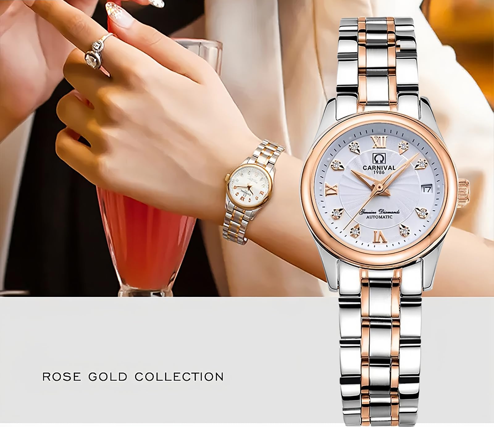 Gosasa Automatic Fashion Women's Analog Watch Stainless Steel Waterproof Luxury Dress Watch White - View 4 of 6