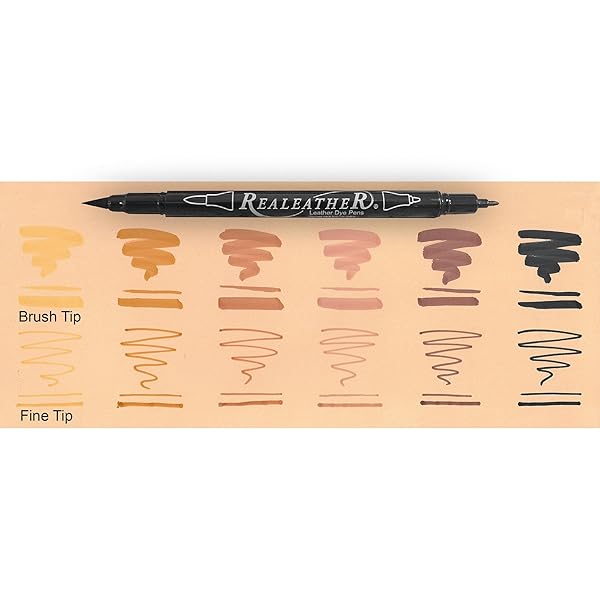 Realeather Realeather F2400-01 Leather Dye Pens 6-Pack: Double-Sided, Fine & Brush Tips in Earth Tone Colors - View 3 of 5