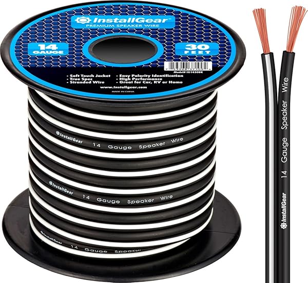 InstallGear InstallGear 14 Gauge Speaker Wire 30ft Black Audio Cable for Car Home Theater Surround Sound Durable Copper Clad Aluminum Wire