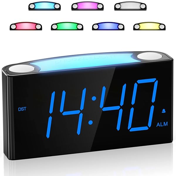 Mesqool Digital Alarm Clock with 7 Color Night Light USB Charger Large Screen Dimmer Battery Backup Loud Alarm for Heavy Sleepers Kids Teens
